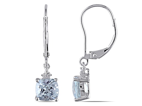 Aquamarine and Diamond 10K White Gold Earrings 1.72ctw