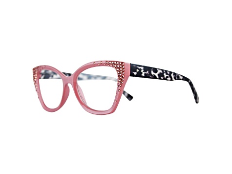 Pink Crystal Square Frame Reading Glasses. Strength 1.50