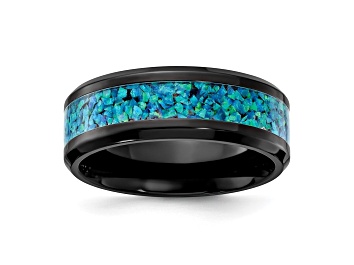 Picture of Black Zirconium Polished with Blue Imitation Opal Inlay 8.00mm Band