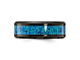 Black Zirconium Polished with Blue Imitation Opal Inlay 8.00mm Band