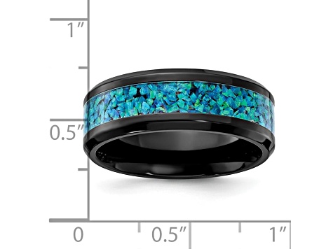 Black Zirconium Polished with Blue Imitation Opal Inlay 8.00mm Band