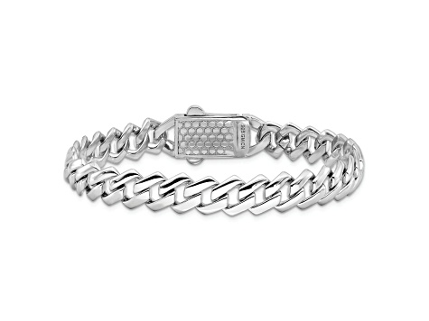 Rhodium Over Sterling Silver Monaco Link Cubic Zirconia Pavé Clasp 7.5-inch Bracelet