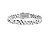 Rhodium Over Sterling Silver Monaco Link Cubic Zirconia Pavé Clasp 7.5-inch Bracelet