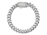 Rhodium Over Sterling Silver Monaco Link Cubic Zirconia Pavé Clasp 7.5-inch Bracelet