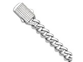 Rhodium Over Sterling Silver Monaco Link Cubic Zirconia Pavé Clasp 7.5-inch Bracelet