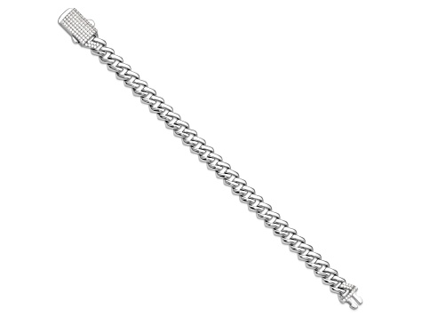 Rhodium Over Sterling Silver Monaco Link Cubic Zirconia Pavé Clasp 7.5-inch Bracelet