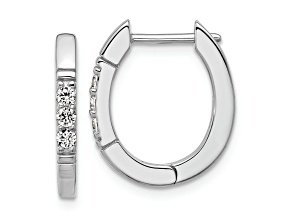 Rhodium Over Sterling Silver Polished Cubic Zirconia Oval Hinged Hoop Earrings