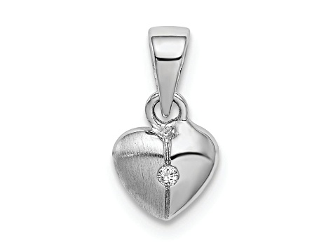 Rhodium Over Sterling Silver Polished and Satin Cubic Zirconia Heart Children's Pendant