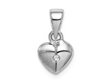 Rhodium Over Sterling Silver Polished and Satin Cubic Zirconia Heart Children's Pendant