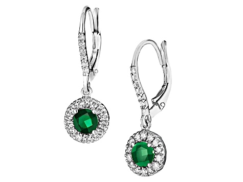 0.52ctw Emerald and Diamond Earrings in 14k White Gold