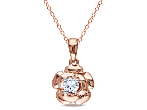 Created White Sapphire Floral Solitaire Pendant with Chain in Rose Plated Sterling Silver