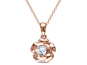 Created White Sapphire Floral Solitaire Pendant with Chain in Rose Plated Sterling Silver