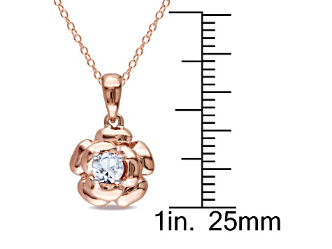 Created White Sapphire Floral Solitaire Pendant with Chain in Rose Plated Sterling Silver