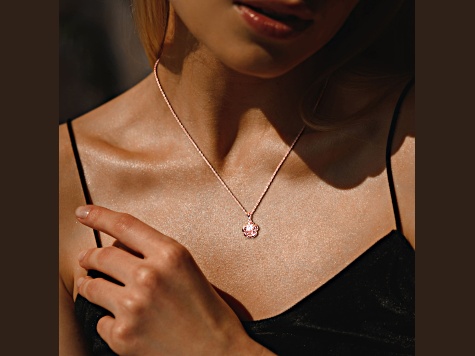 Created White Sapphire Floral Solitaire Pendant with Chain in Rose Plated Sterling Silver