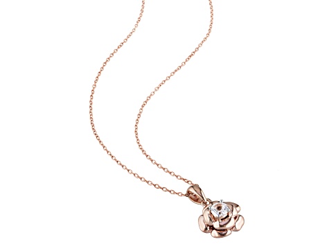 Created White Sapphire Floral Solitaire Pendant with Chain in Rose Plated Sterling Silver