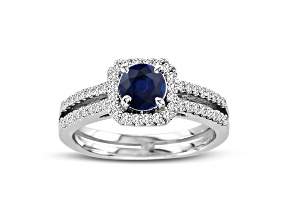 1.26ctw Sapphire and Diamond Ring set 14k White Gold