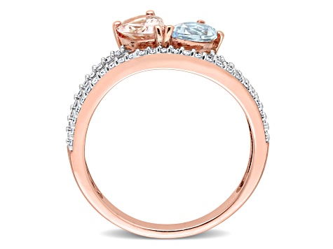 1.39ctw Morganite, Aquamarine And Diamond 10k Rose Gold 2-Stone Ring