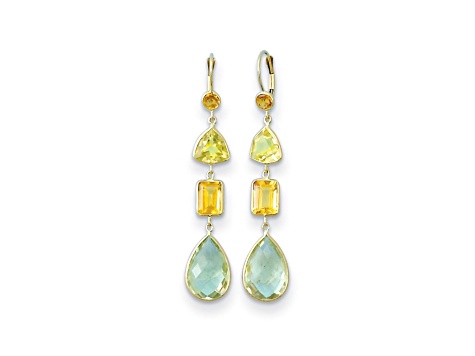 14K Yellow Gold Citrine, Lemon Quartz, and Prasiolite Earrings