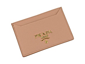 Prada Vitello Grain Leather Card Holder Cipria Beige Gold Logo