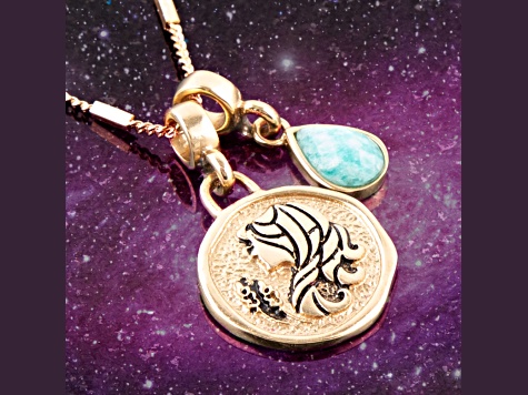 Barse Jewelry Blue Amazonite Gold Tone Virgo Charm Necklace