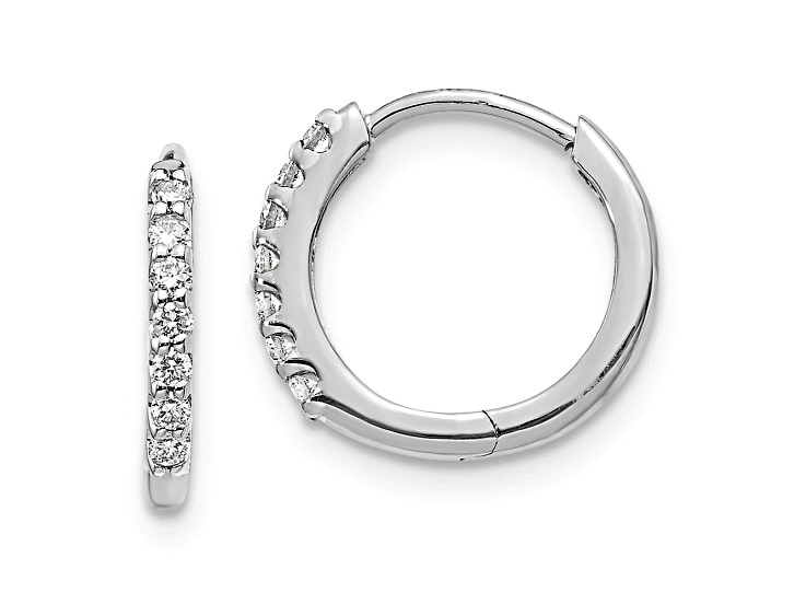 Rhodium Over 10k White Gold 1/2" 0.14ctw Diamond Hinged Hoop Earrings