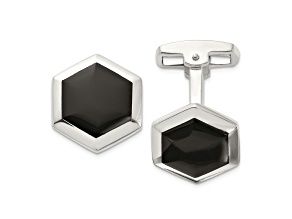 Sterling Silver Polished Onyx Hexagon Cuff Links