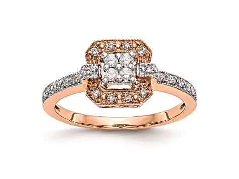 14K Rose Gold Diamond Cluster Engagement Ring 0.19ctw