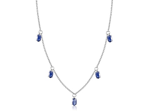 Oval Sapphire Sterling Silver Dainty Necklace, 1.50ctw