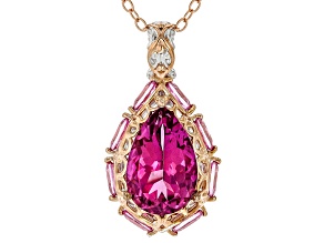 Pink Topaz Rhodium & 18k Rose Gold Over Palladium Silver Pendant With Chain 9.45ctw