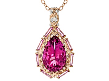 Picture of Pink Topaz Rhodium & 18k Rose Gold Over Palladium Silver Pendant W/ Chain 9.45ctw