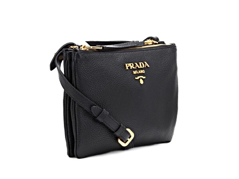 Prada Vitello Phenix Leather Gold Hardware Black Crossbody
