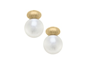 Ashton Gold Tone White Freshwater Pearl Simulant Stud Earrings