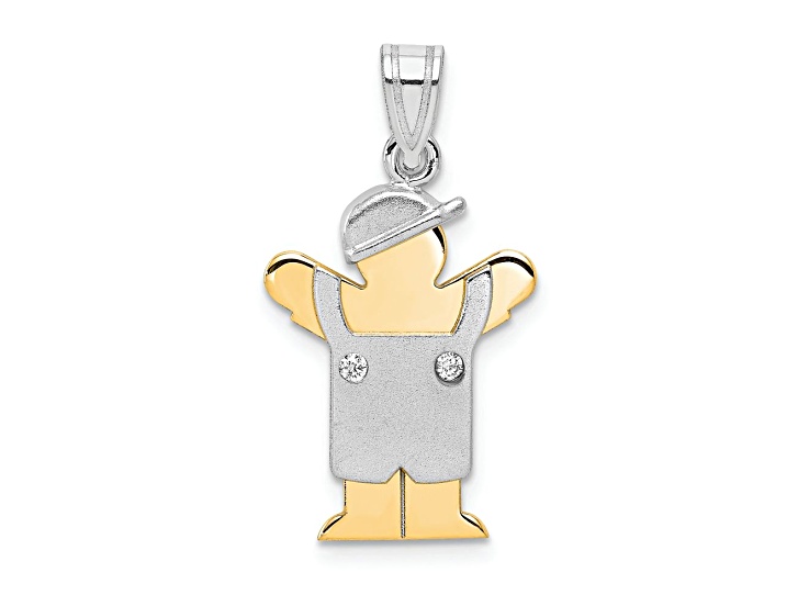 14K Two-tone Gold Satin I1/G-H Diamond Boy with Cap Pendant