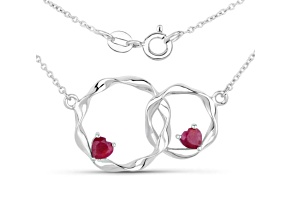 Red Ruby Rhodium Over Sterling Silver Heart Infinity Necklace 0.7ctw
