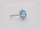 Oval Swiss Blue Topaz and Cubic Zirconia Rhodium Over Sterling Silver Ring