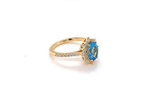 Oval Swiss Blue Topaz and Cubic Zirconia 14K Yellow Gold Over Sterling Silver Ring