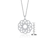 Rhodium Plated over Sterling Silver with Clear Cubic Zirconia Floral Shaped Pendant Necklace