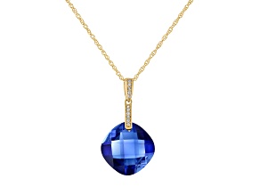 Lab Created Sapphire and Diamond 14K Gold Pendant With Chain 12.5 ctw