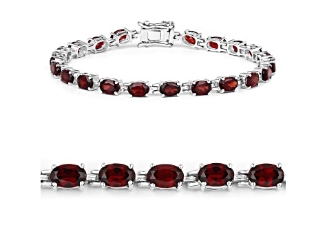 Red Garnet Rhodium Over Sterling Silver Oval Tennis Bracelet 11.22ctw