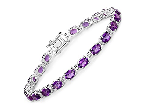 Purple Amethyst Rhodium Over Sterling Silver Oval Tennis Bracelet 7.98ctw
