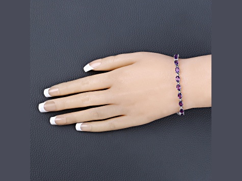 Purple Amethyst Rhodium Over Sterling Silver Oval Tennis Bracelet 7.98ctw