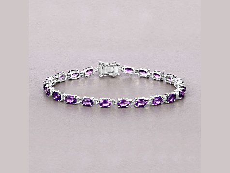 Purple Amethyst Rhodium Over Sterling Silver Oval Tennis Bracelet 7.98ctw