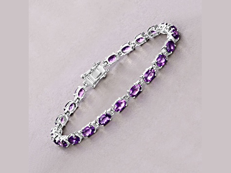 Purple Amethyst Rhodium Over Sterling Silver Oval Tennis Bracelet 7.98ctw
