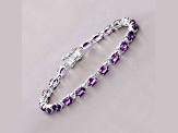 Purple Amethyst Rhodium Over Sterling Silver Oval Tennis Bracelet 7.98ctw
