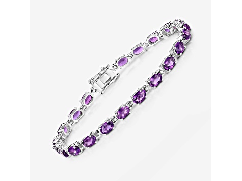 Purple Amethyst Rhodium Over Sterling Silver Oval Tennis Bracelet 7.98ctw
