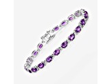 Purple Amethyst Rhodium Over Sterling Silver Oval Tennis Bracelet 7.98ctw