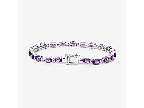 Purple Amethyst Rhodium Over Sterling Silver Oval Tennis Bracelet 7.98ctw
