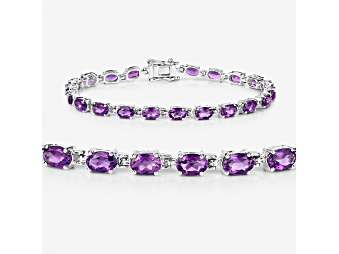 Purple Amethyst Rhodium Over Sterling Silver Oval Tennis Bracelet 7.98ctw
