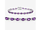 Purple Amethyst Rhodium Over Sterling Silver Oval Tennis Bracelet 7.98ctw