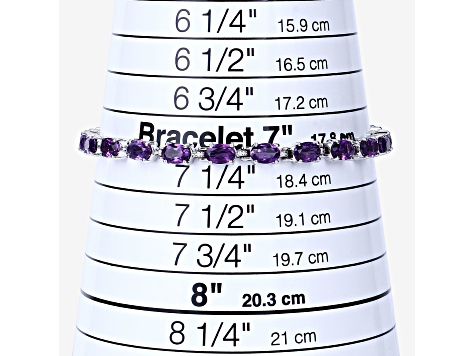 Purple Amethyst Rhodium Over Sterling Silver Oval Tennis Bracelet 7.98ctw